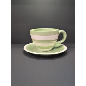Hallmark‎ Green Striped Mug & Saucer Combo, X-Large Set, Snack Plate, Coffee Cup